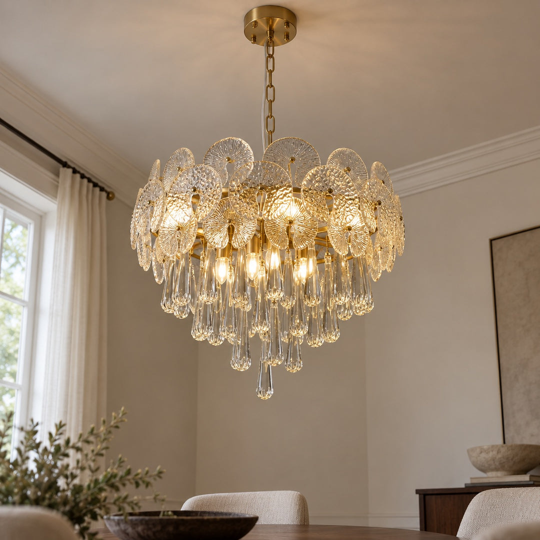 Modern Gold Chandelier Hanging Light Fixture Glass Shade E12 Bulb Base Adjustable Height