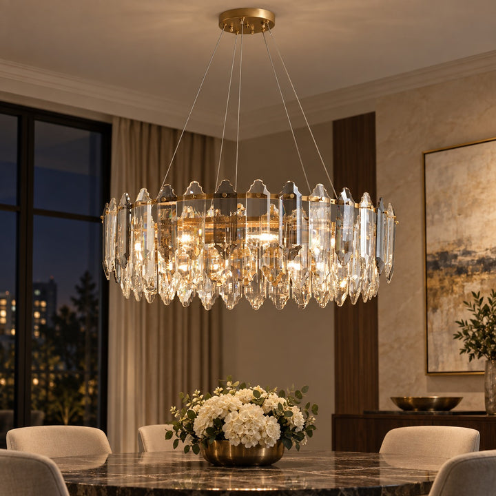 Modern Chandelier Hanging Light Fixture with Glass Shade and Metal Frame for Dining Room