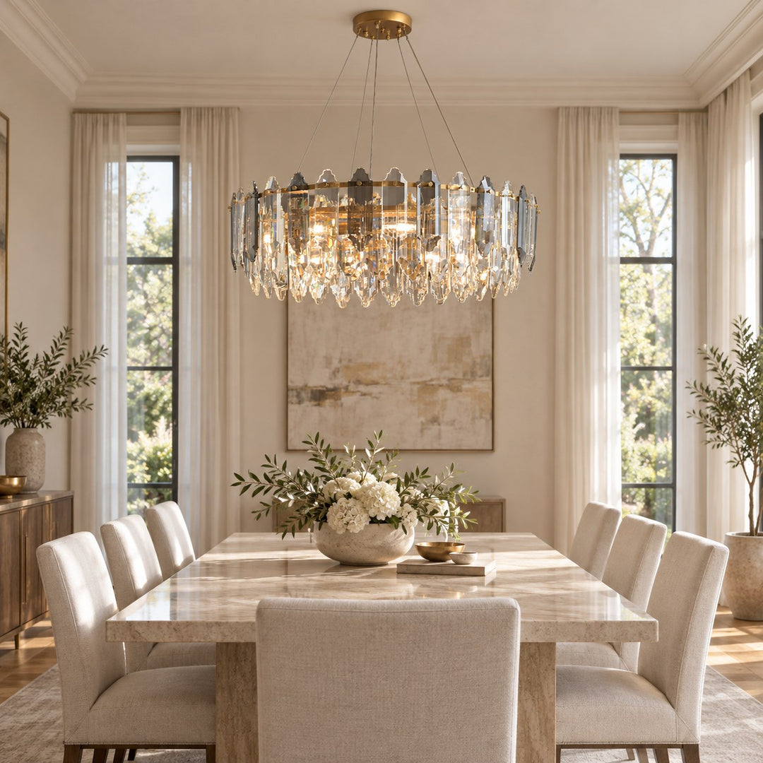 Modern Chandelier Hanging Light Fixture with Glass Shade and Metal Frame for Dining Room