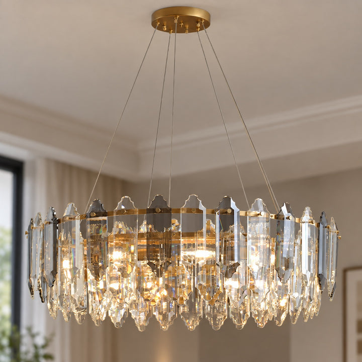 Modern Chandelier Hanging Light Fixture with Glass Shade and Metal Frame for Dining Room