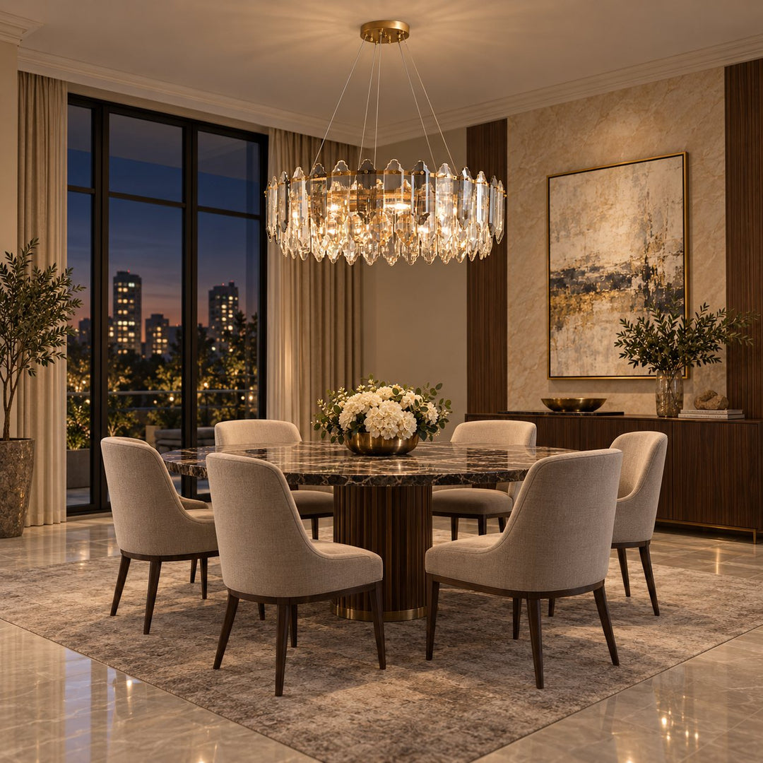 Modern Chandelier Hanging Light Fixture with Glass Shade and Metal Frame for Dining Room