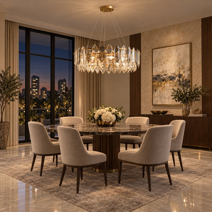 Modern Chandelier Hanging Light Fixture with Glass Shade and Metal Frame for Dining Room