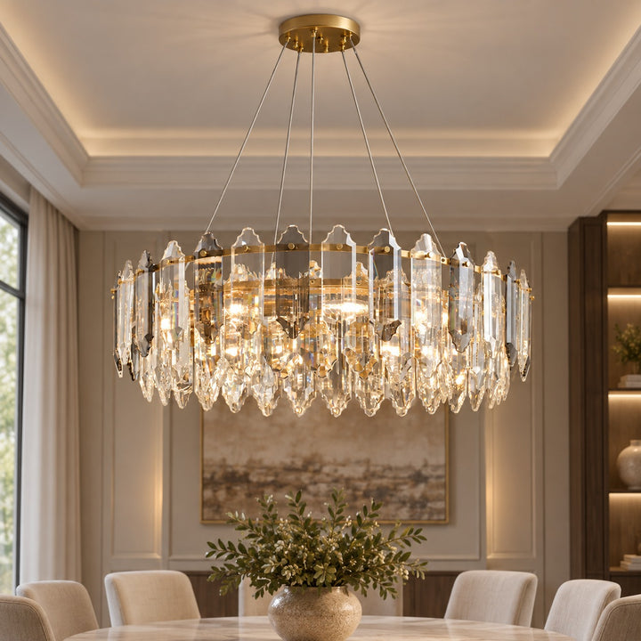 Modern Chandelier Hanging Light Fixture with Glass Shade and Metal Frame for Dining Room