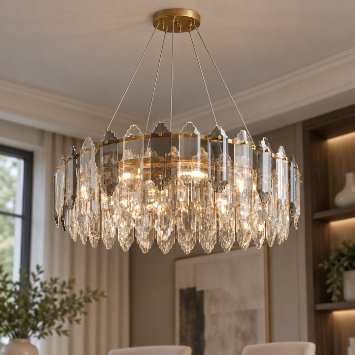 Modern Chandelier Hanging Light Fixture with Glass Shade and Metal Frame for Dining Room