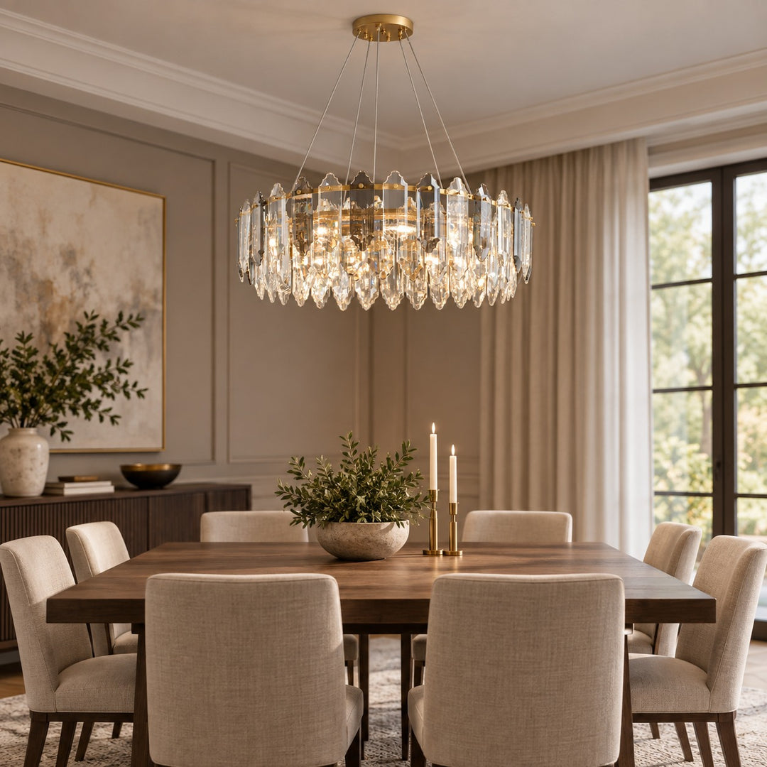 Modern Chandelier Hanging Light Fixture with Glass Shade and Metal Frame for Dining Room
