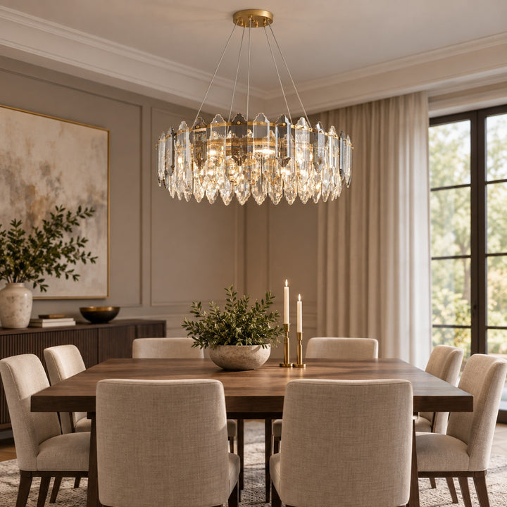 Modern Chandelier Hanging Light Fixture with Glass Shade and Metal Frame for Dining Room