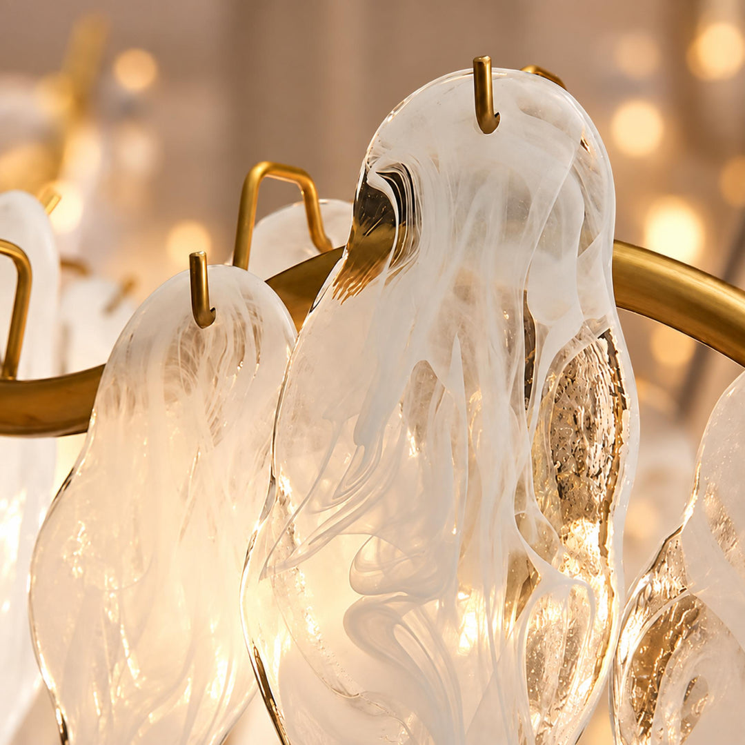 Modern Chandelier Adjustable Eight Light Hanging Fixture Gold Glass for Dining Room Lighting