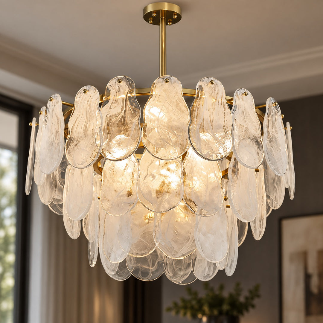 Modern Chandelier Adjustable Height Metal Frame Gold Hanging Light Fixtures E12 Bulb Compatible