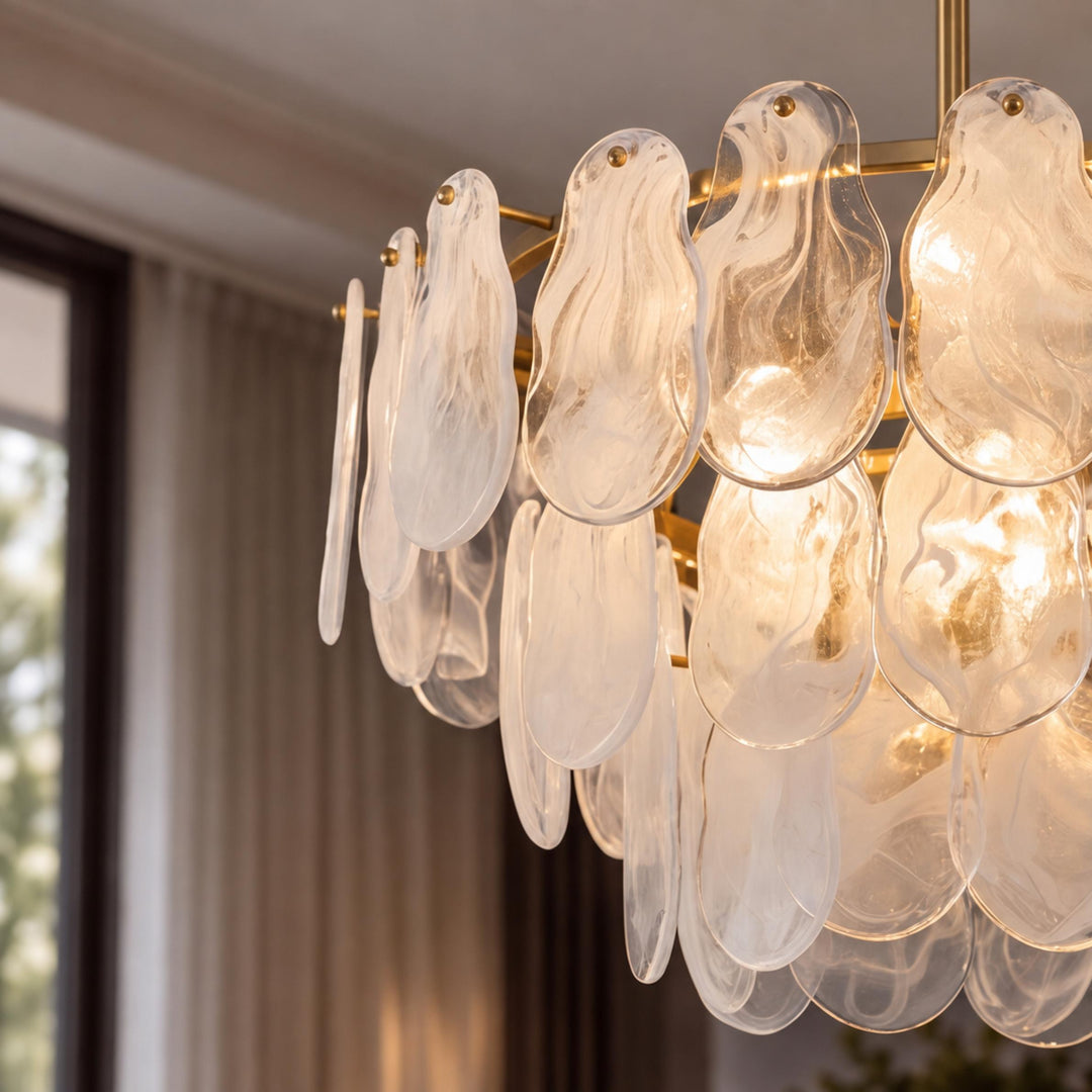 Modern Chandelier Adjustable Height Metal Frame Gold Hanging Light Fixtures E12 Bulb Compatible