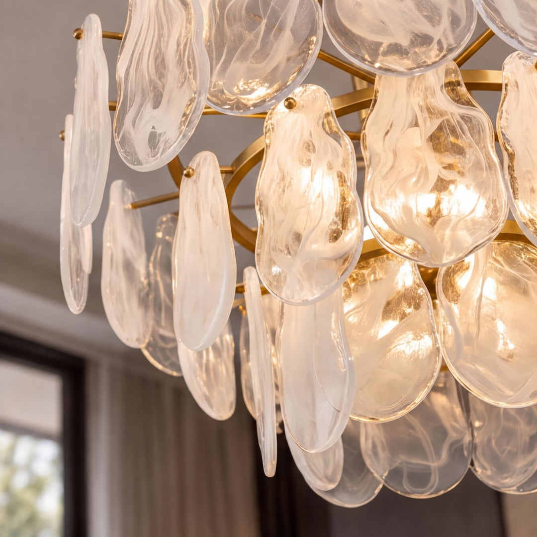 Modern Chandelier Adjustable Height Metal Frame Gold Hanging Light Fixtures E12 Bulb Compatible