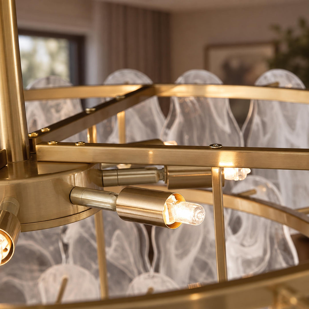 Modern Chandelier Adjustable Height Metal Frame Gold Hanging Light Fixtures E12 Bulb Compatible