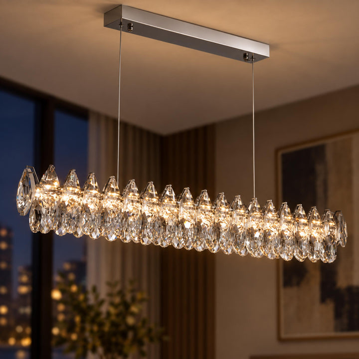 Modern Crystal Chandelier Hanging Adjustable LED Light Fixture for Dining Room