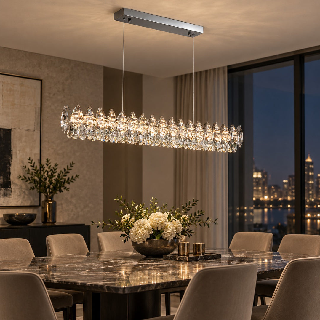 Modern Crystal Chandelier Hanging Adjustable LED Light Fixture for Dining Room