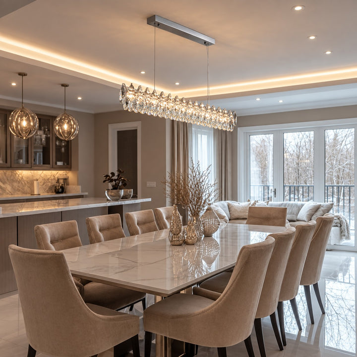 Modern Crystal Chandelier Hanging Adjustable LED Light Fixture for Dining Room