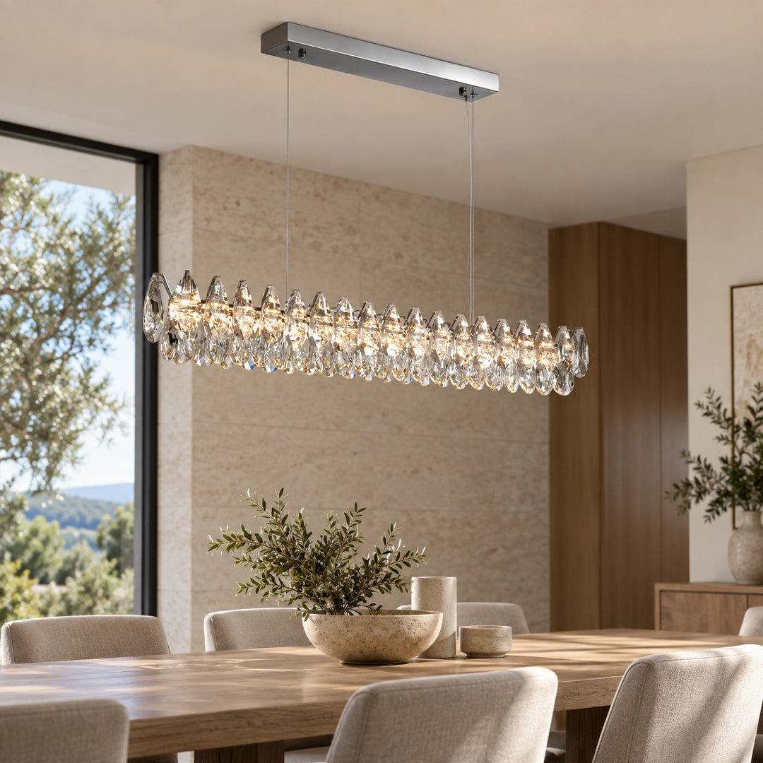 Modern Crystal Chandelier Hanging Adjustable LED Light Fixture for Dining Room