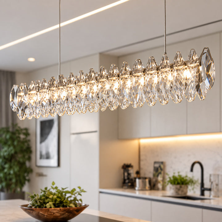 Modern Crystal Chandelier Hanging Adjustable LED Light Fixture for Dining Room