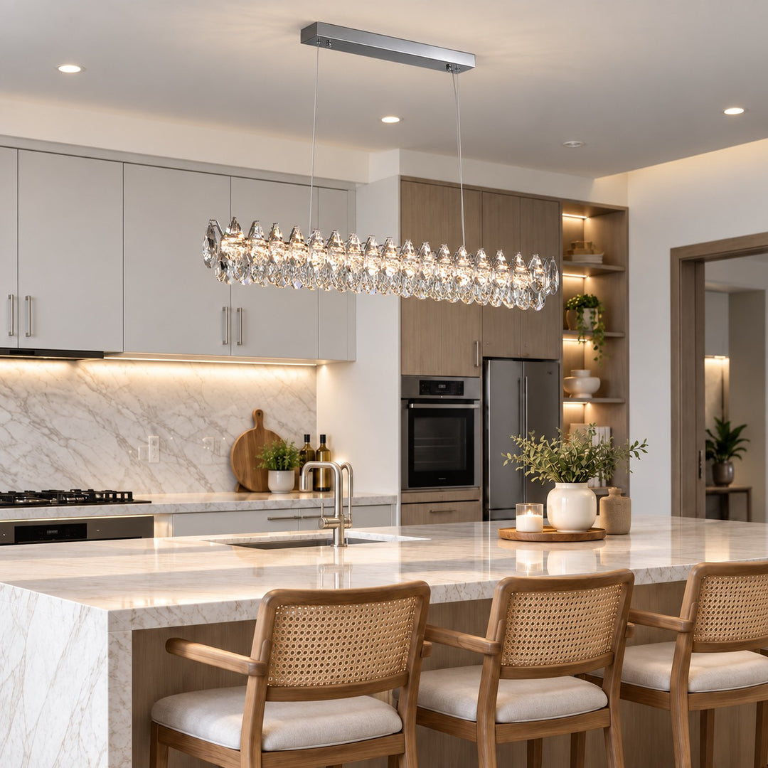 Modern Crystal Chandelier Hanging Adjustable LED Light Fixture for Dining Room
