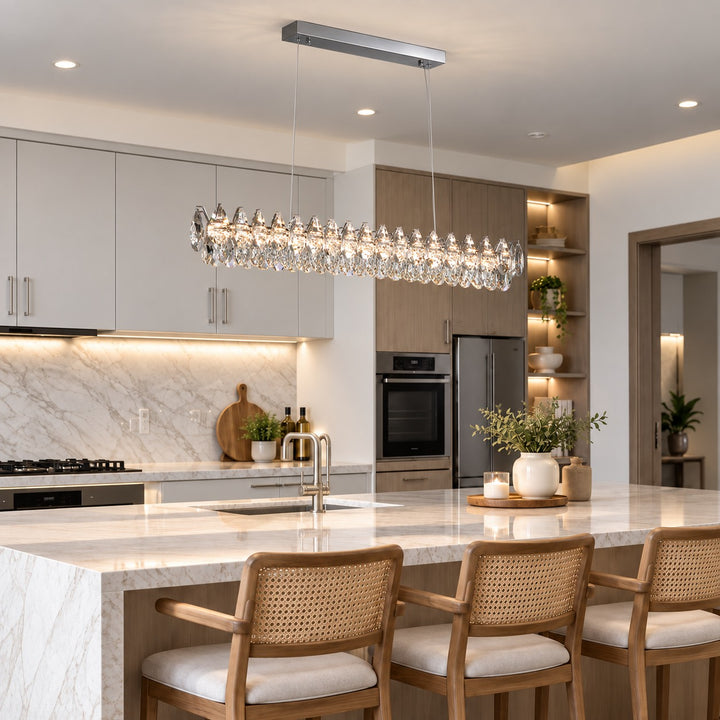 Modern Crystal Chandelier Hanging Adjustable LED Light Fixture for Dining Room