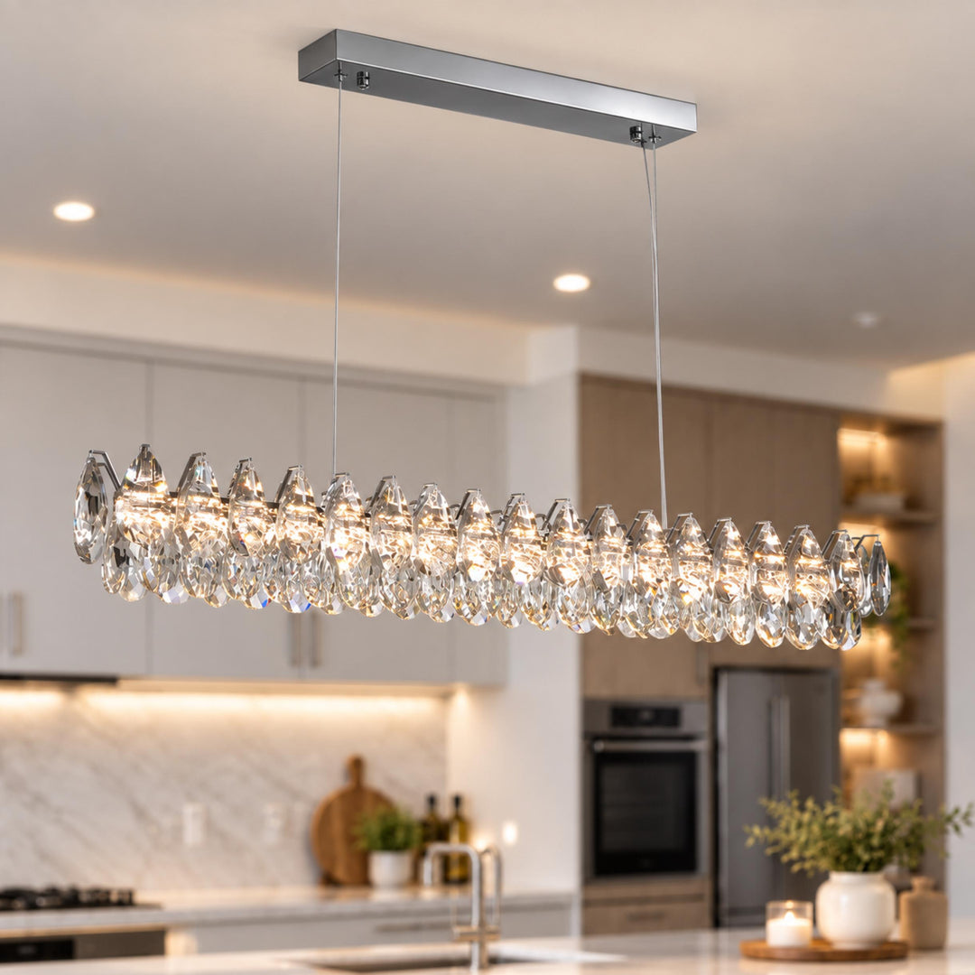 Modern Crystal Chandelier Hanging Adjustable LED Light Fixture for Dining Room