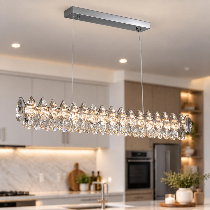 Modern Crystal Chandelier Hanging Adjustable LED Light Fixture for Dining Room