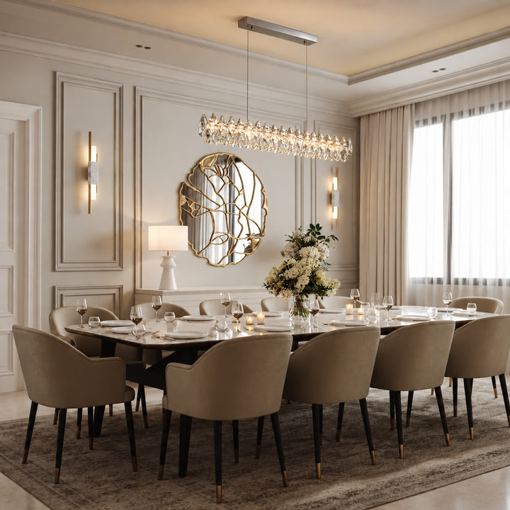 Modern Crystal Chandelier Hanging Adjustable LED Light Fixture for Dining Room