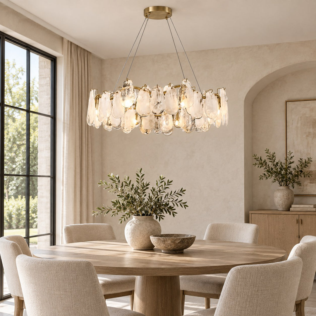 Modern Chandelier Adjustable Eight Light Hanging Fixture Gold Glass for Dining Room Lighting