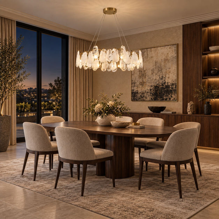 Modern Chandelier Adjustable Eight Light Hanging Fixture Gold Glass for Dining Room Lighting