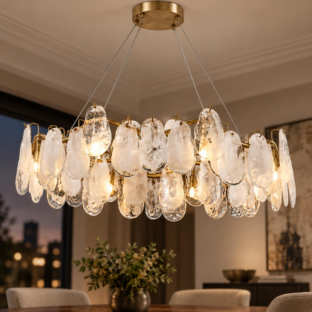 Modern Chandelier Adjustable Eight Light Hanging Fixture Gold Glass for Dining Room Lighting