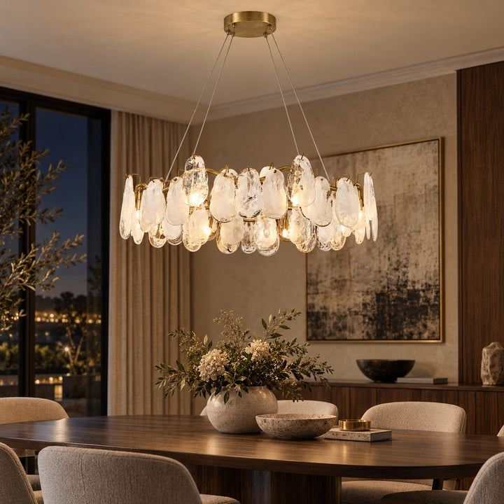 Modern Chandelier Adjustable Eight Light Hanging Fixture Gold Glass for Dining Room Lighting