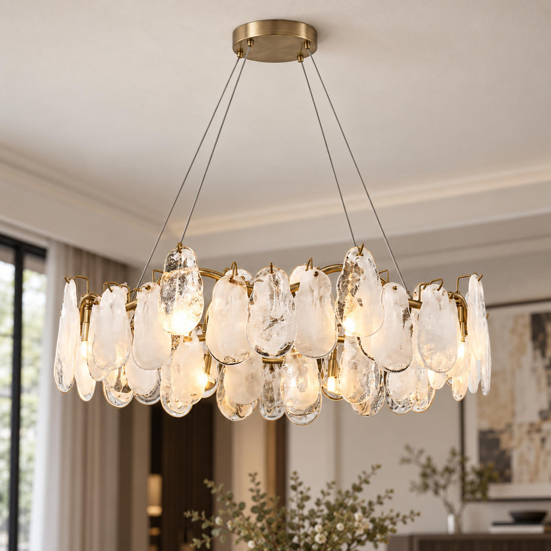 Modern Chandelier Adjustable Eight Light Hanging Fixture Gold Glass for Dining Room Lighting