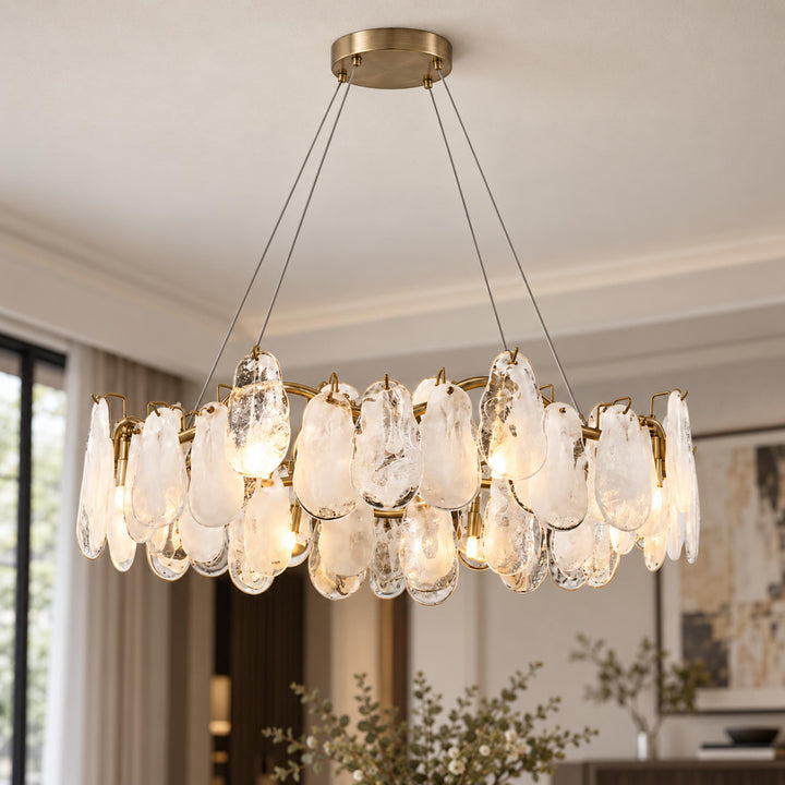 Modern Chandelier Adjustable Eight Light Hanging Fixture Gold Glass for Dining Room Lighting