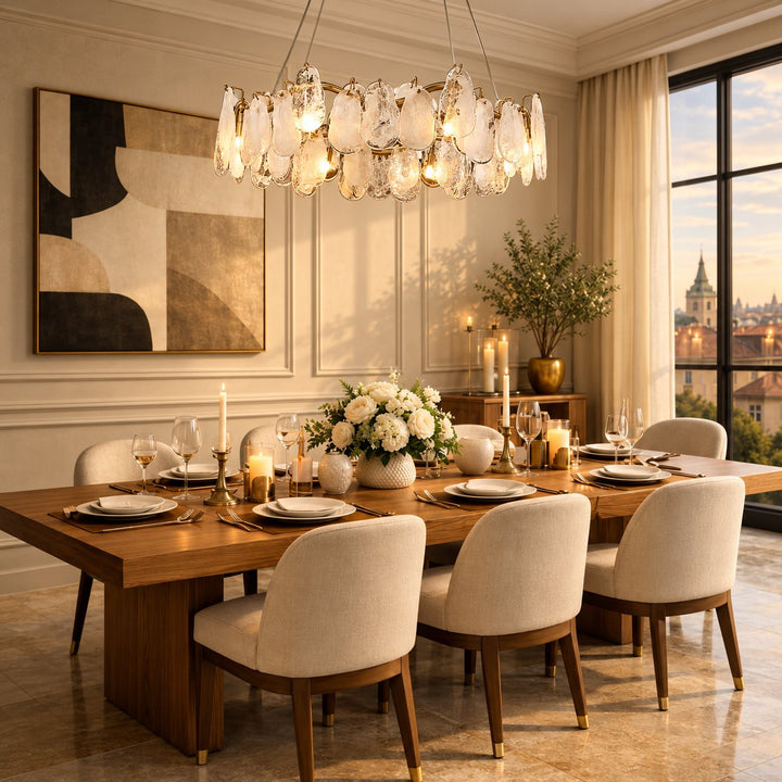 Modern Chandelier Adjustable Eight Light Hanging Fixture Gold Glass for Dining Room Lighting