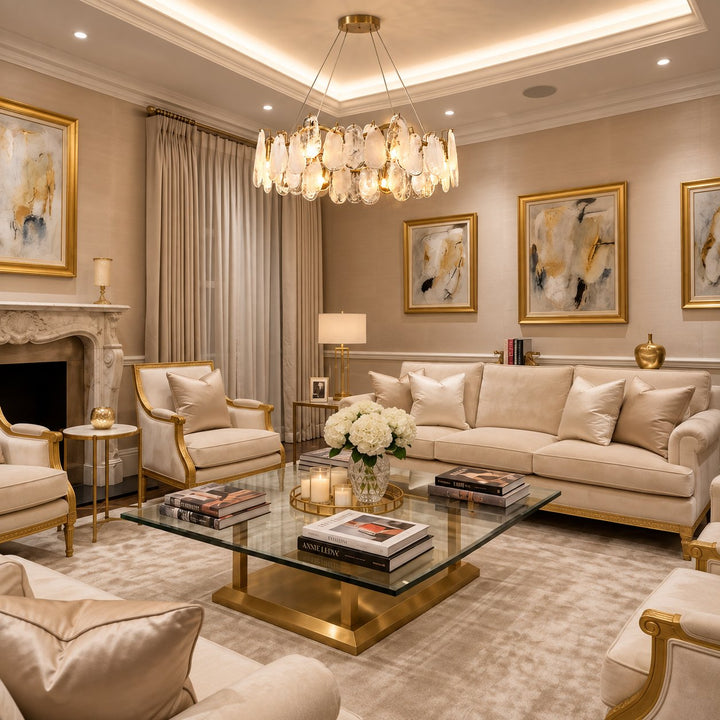 Modern Chandelier Adjustable Eight Light Hanging Fixture Gold Glass for Dining Room Lighting