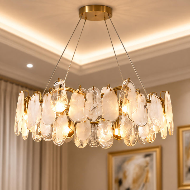 Modern Chandelier Adjustable Eight Light Hanging Fixture Gold Glass for Dining Room Lighting