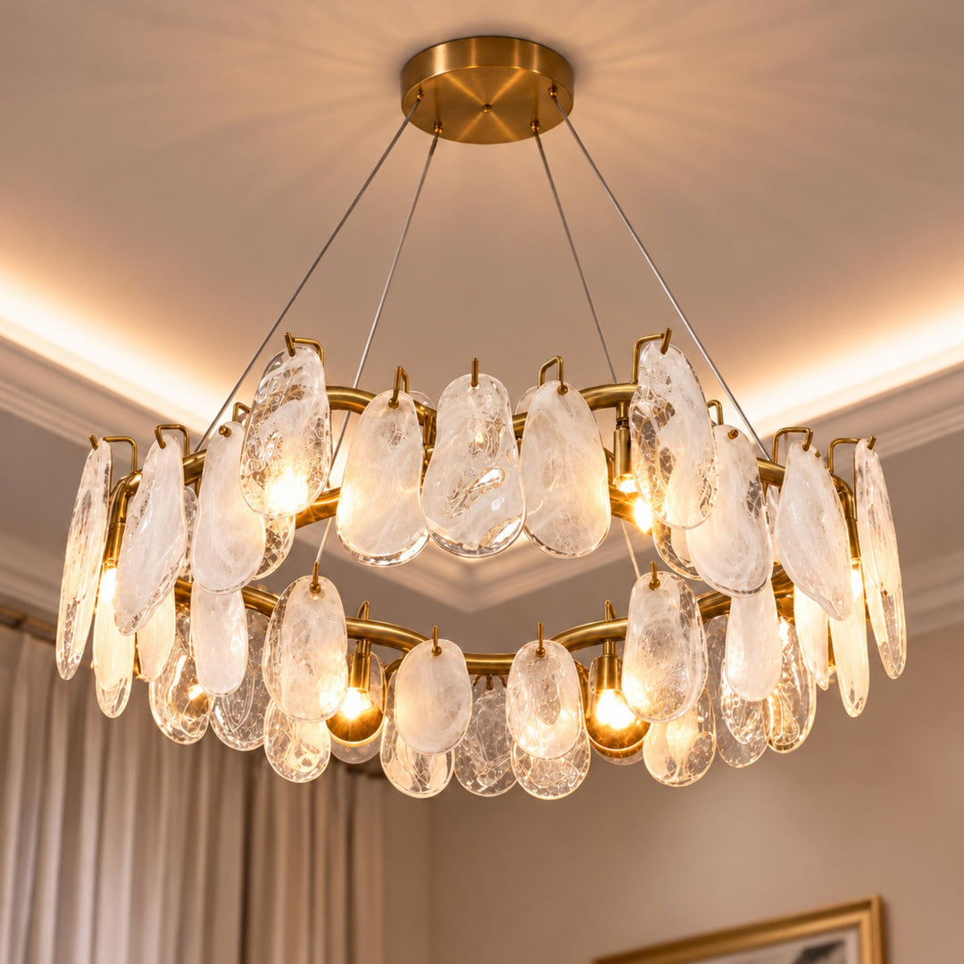Modern Chandelier Adjustable Eight Light Hanging Fixture Gold Glass for Dining Room Lighting