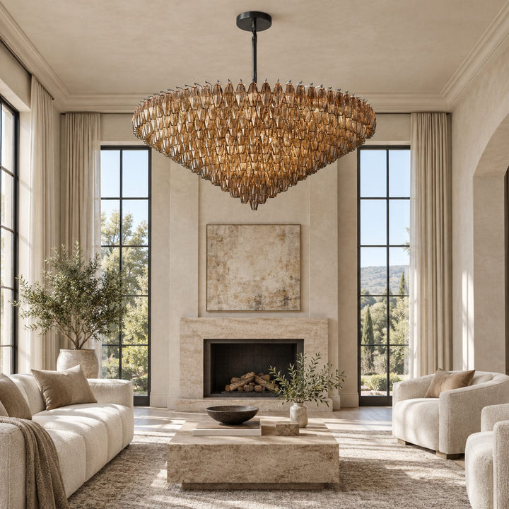 Modern Multi-Tier Crystal Chandelier Hanging Metal Frame Adjustable Height with Hand-Cut Glass Prisms