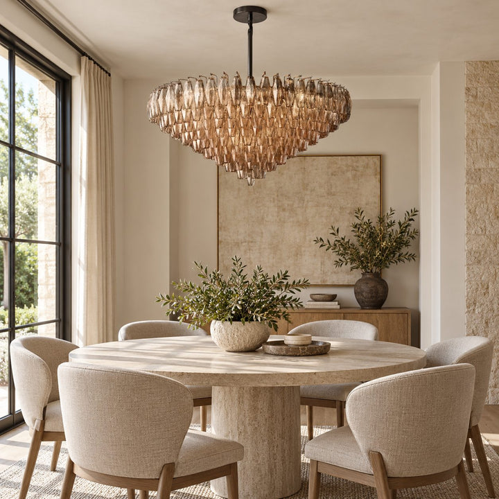 Modern Multi-Tier Crystal Chandelier Hanging Metal Frame Adjustable Height with Hand-Cut Glass Prisms