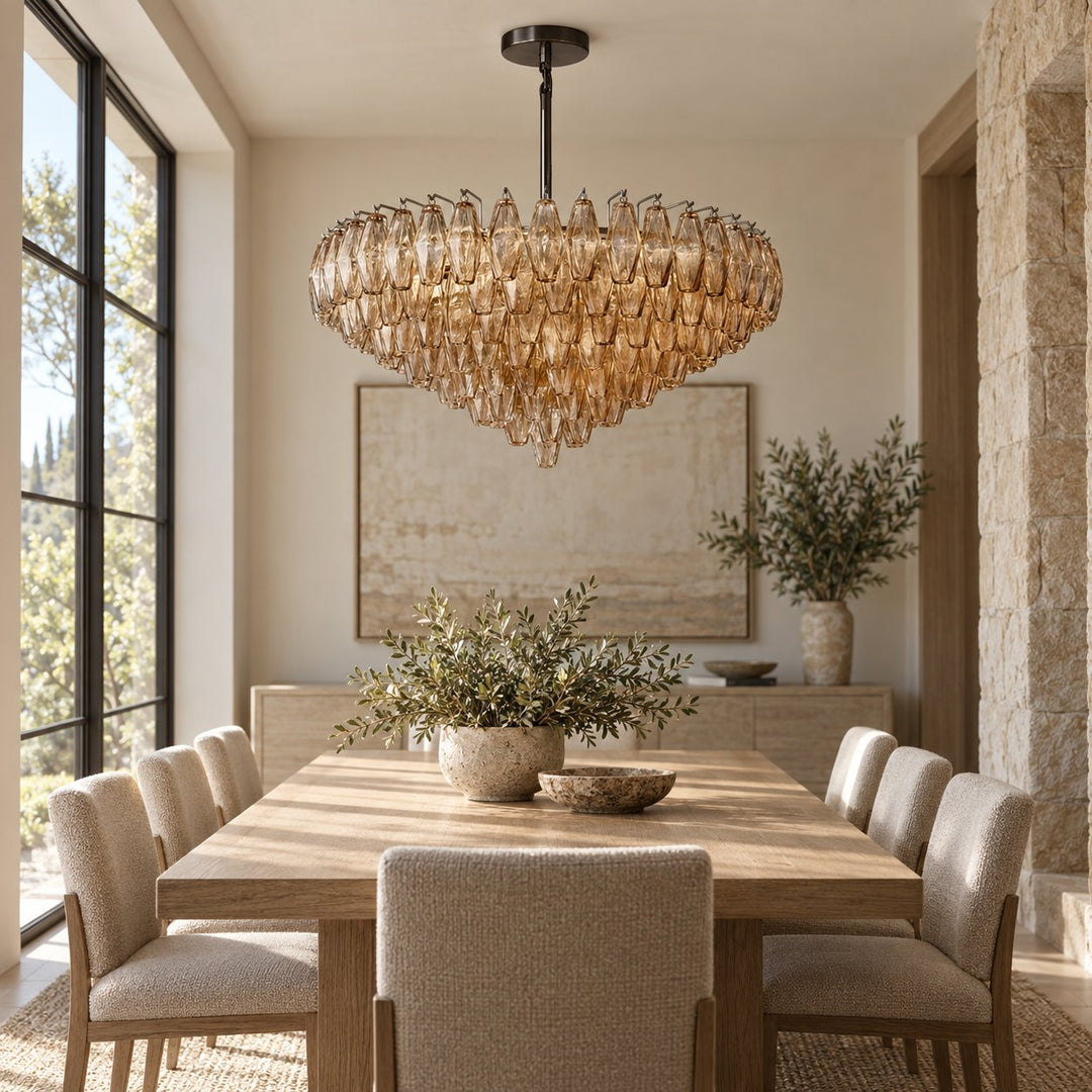 Modern Multi-Tier Crystal Chandelier Hanging Metal Frame Adjustable Height with Hand-Cut Glass Prisms