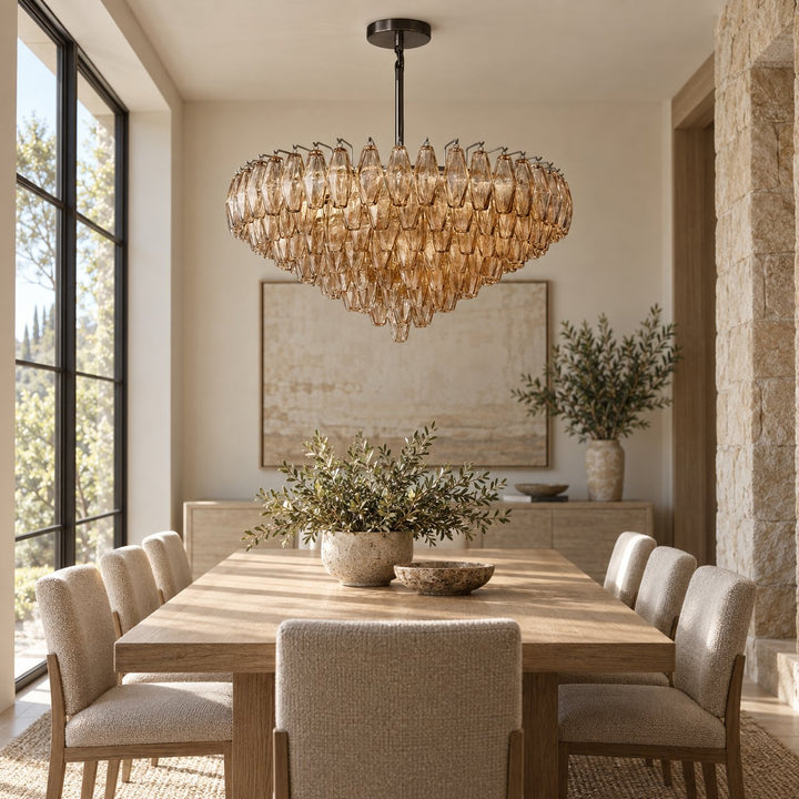 Modern Multi-Tier Crystal Chandelier Hanging Metal Frame Adjustable Height with Hand-Cut Glass Prisms