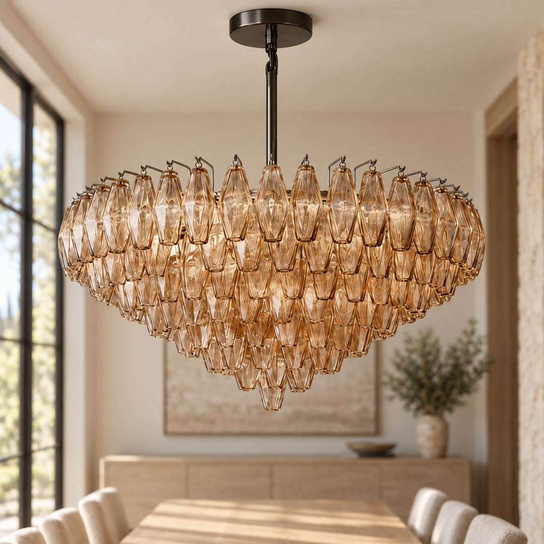 Modern Multi-Tier Crystal Chandelier Hanging Metal Frame Adjustable Height with Hand-Cut Glass Prisms