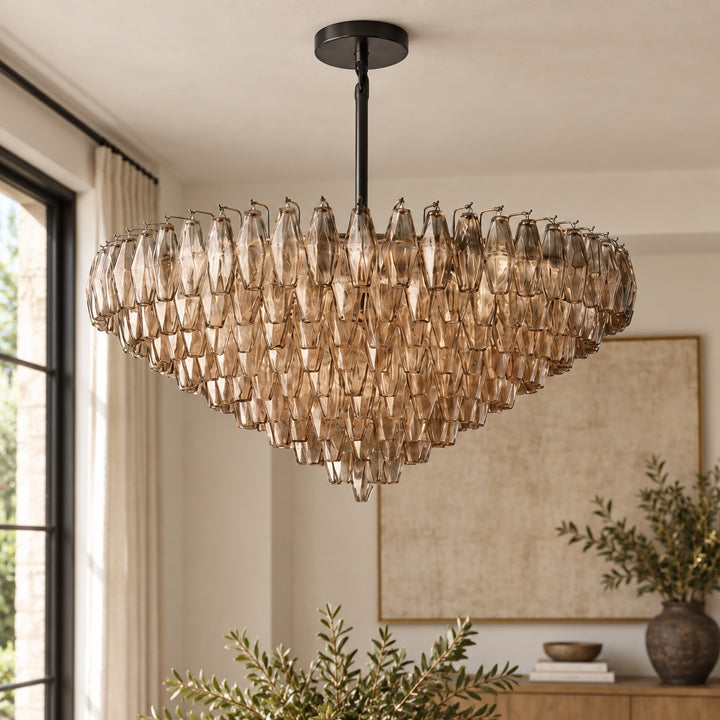 Modern Multi-Tier Crystal Chandelier Hanging Metal Frame Adjustable Height with Hand-Cut Glass Prisms