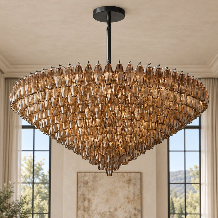 Modern Multi-Tier Crystal Chandelier Hanging Metal Frame Adjustable Height with Hand-Cut Glass Prisms