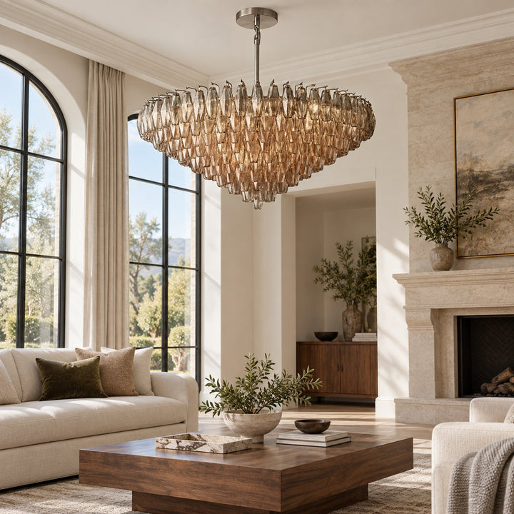 Modern Multi-Tier Crystal Chandelier Hanging Metal Frame Adjustable Height with Hand-Cut Glass Prisms