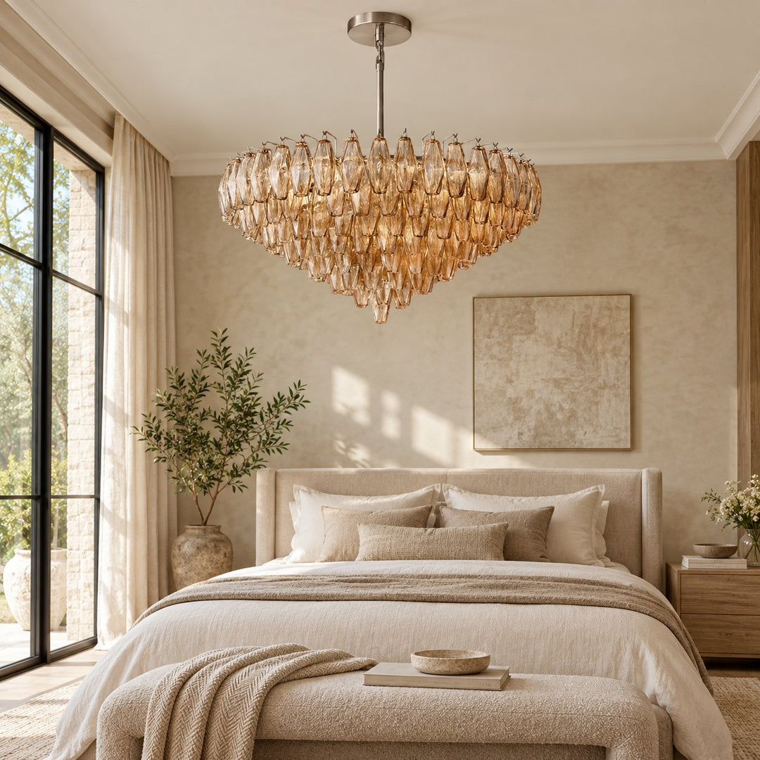 Modern Multi-Tier Crystal Chandelier Hanging Metal Frame Adjustable Height with Hand-Cut Glass Prisms