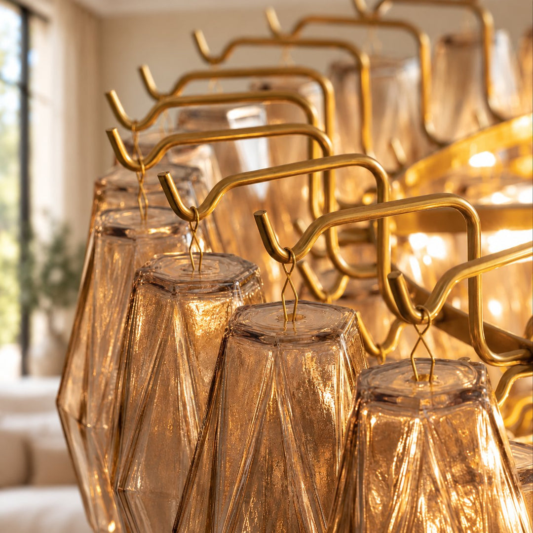Modern Multi-Tier Crystal Chandelier Hanging Metal Frame Adjustable Height with Hand-Cut Glass Prisms