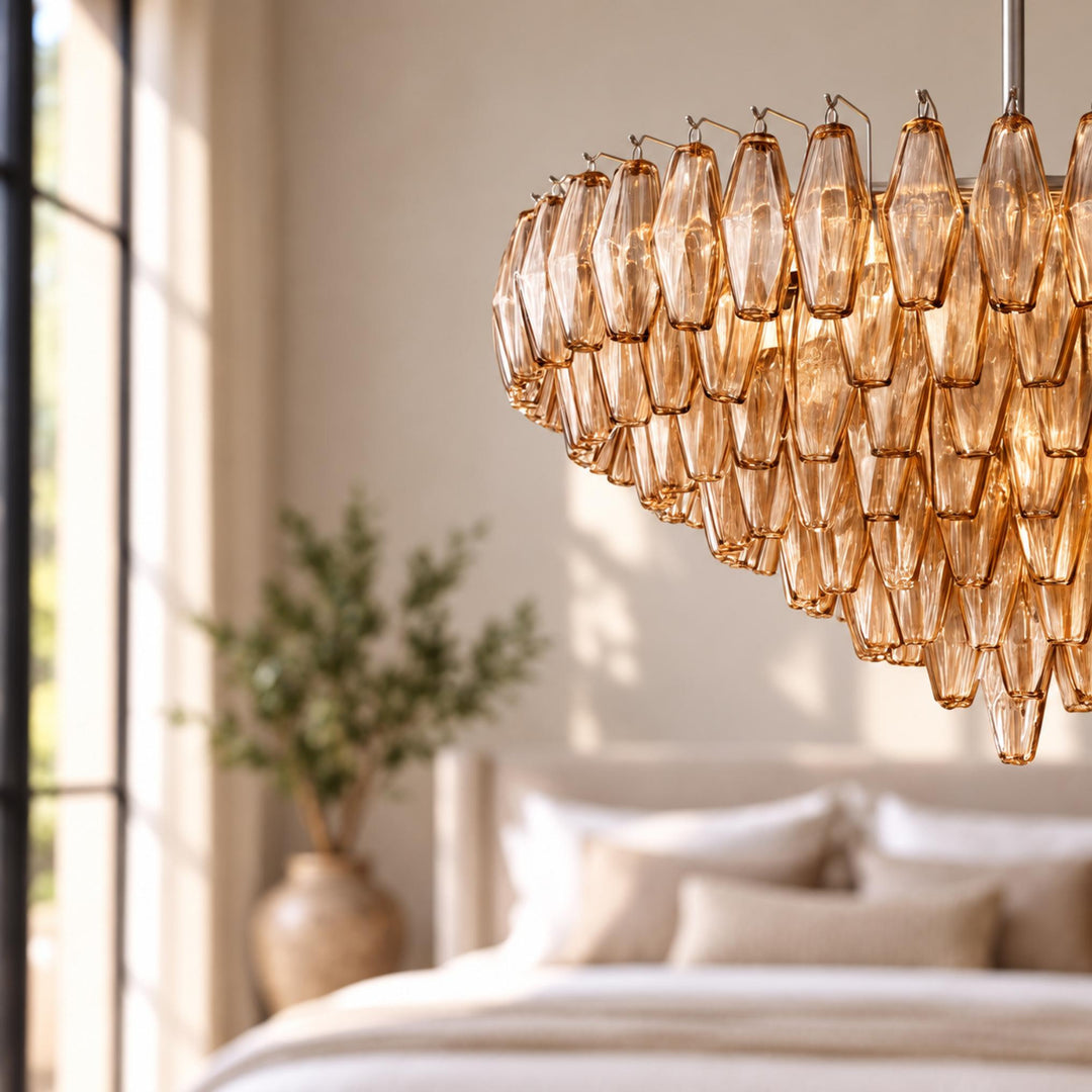 Modern Multi-Tier Crystal Chandelier Hanging Metal Frame Adjustable Height with Hand-Cut Glass Prisms