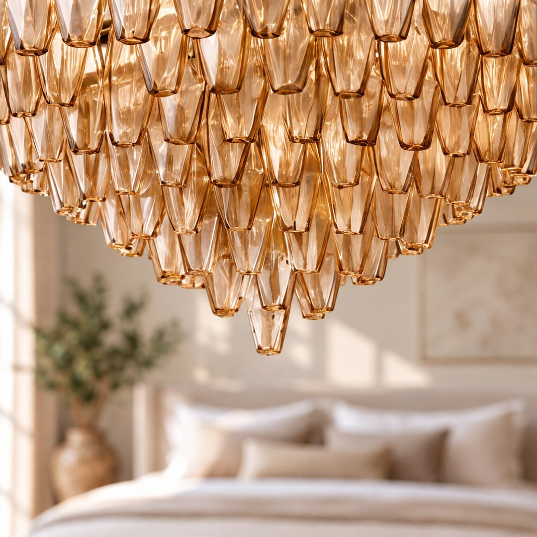 Modern Multi-Tier Crystal Chandelier Hanging Metal Frame Adjustable Height with Hand-Cut Glass Prisms