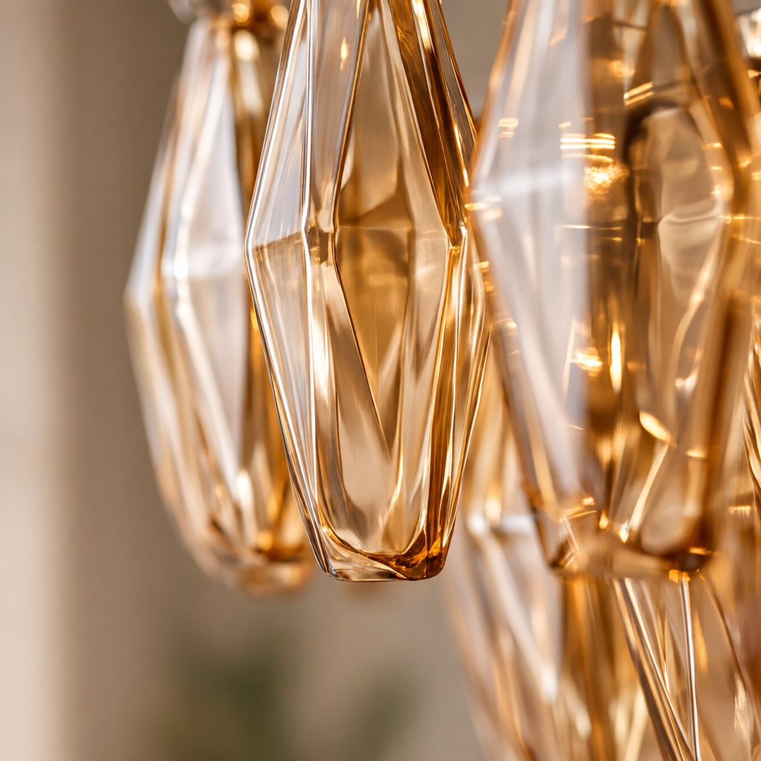Modern Multi-Tier Crystal Chandelier Hanging Metal Frame Adjustable Height with Hand-Cut Glass Prisms