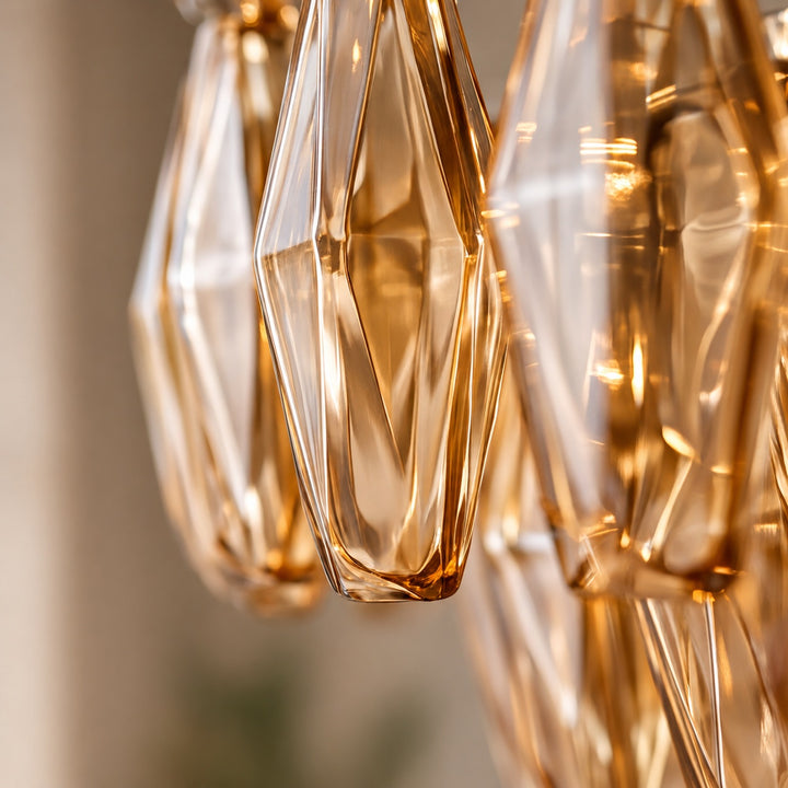Modern Multi-Tier Crystal Chandelier Hanging Metal Frame Adjustable Height with Hand-Cut Glass Prisms