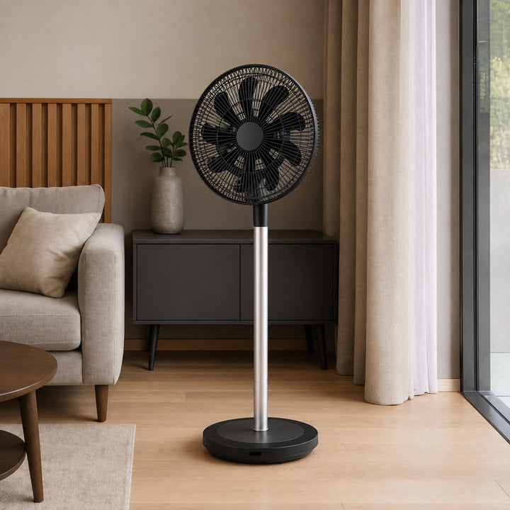 Silent Modern Floor Fan with 360 Degree Oscillation Adjustable Speed Compact Design for Home Use